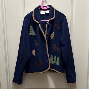 Christopher & Banks Navy Cardigan with Nature Embroidery
